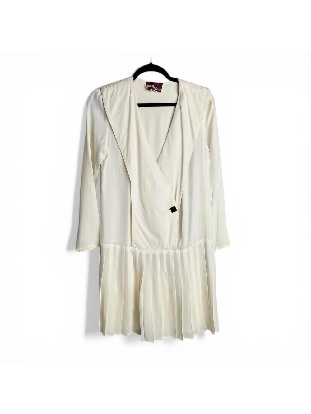 Vintage Elegant Cream Pleated Drop Waist Dress with Long Sleeves